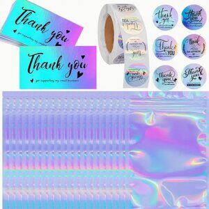 25 Thank You Cards, 125 Stickers Set and 5 Re-sealable bag set